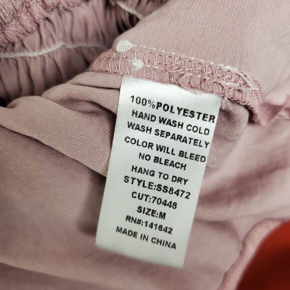 She & Sky Blush Pink Smocked Long Sleeve Peplum Blouse Size M Feminine Boho - Picture 6 of 7